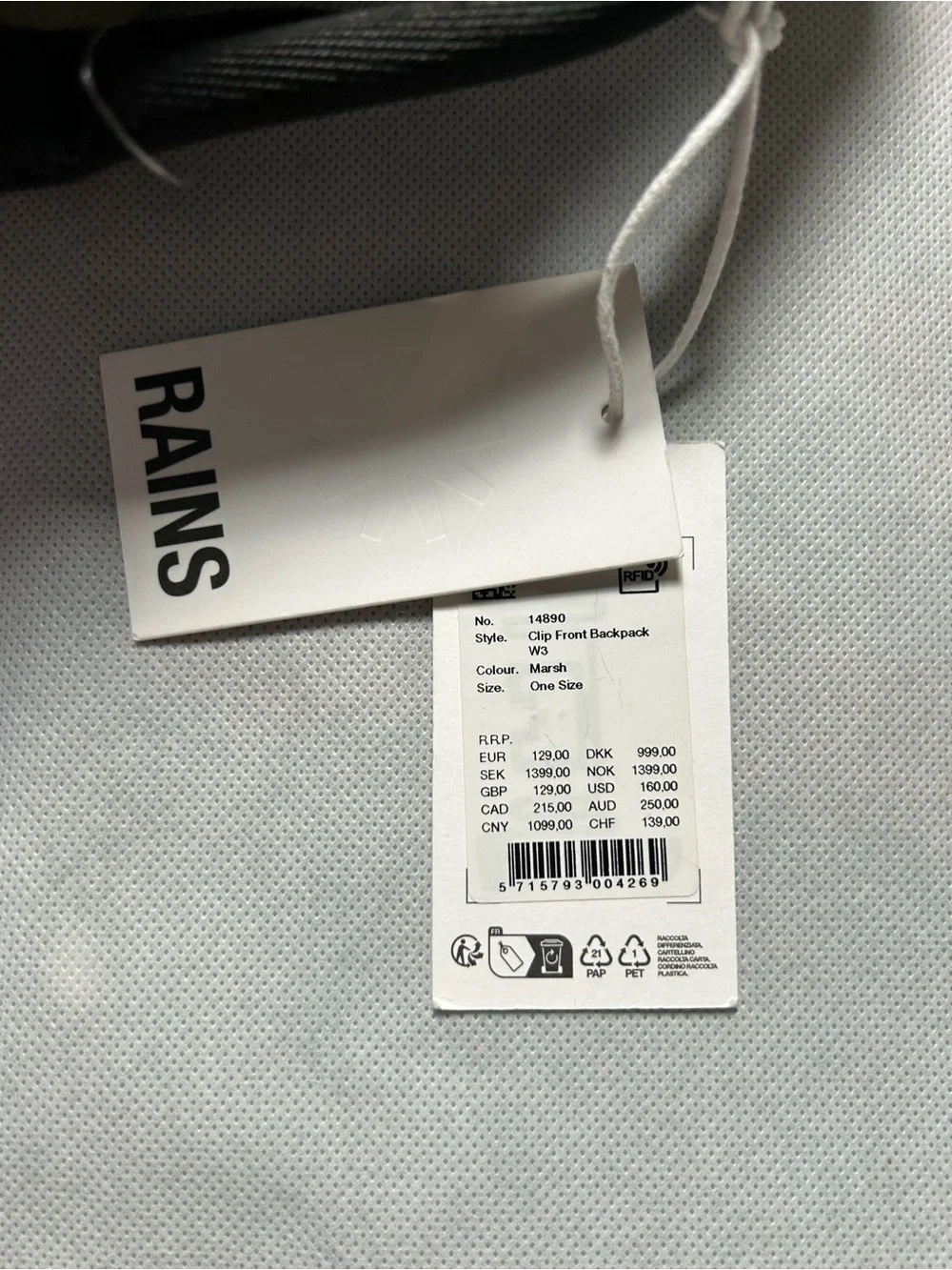 Rains clip front color Marsh backpack NWT